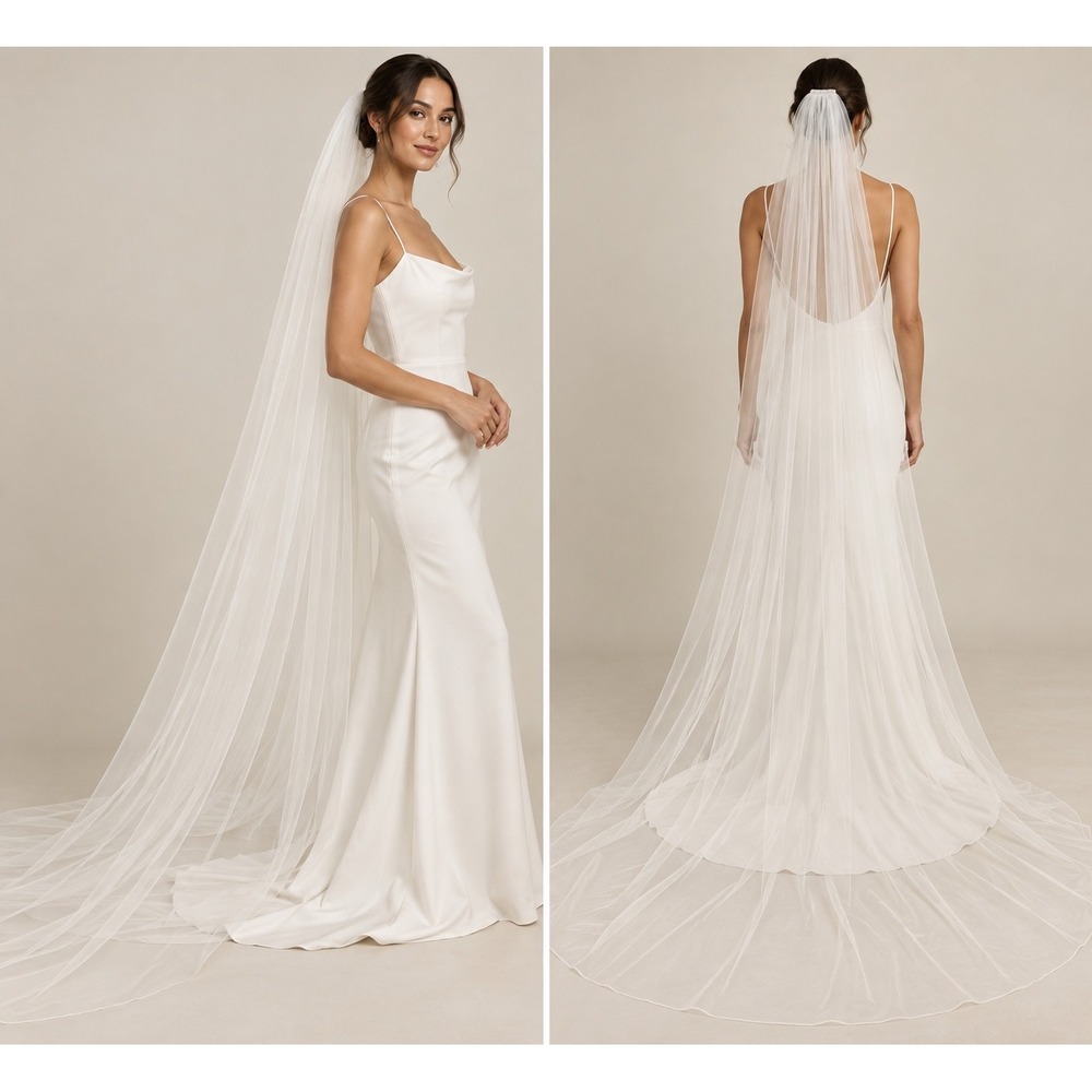 Kleinfeld Bridal Cathedral Length Ivory Tulle Wedding Veil with Metal Comb NEW